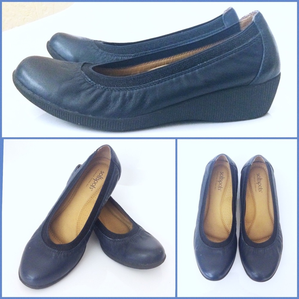 SoftSpots Blue Leather Wedges - Stephanie II
